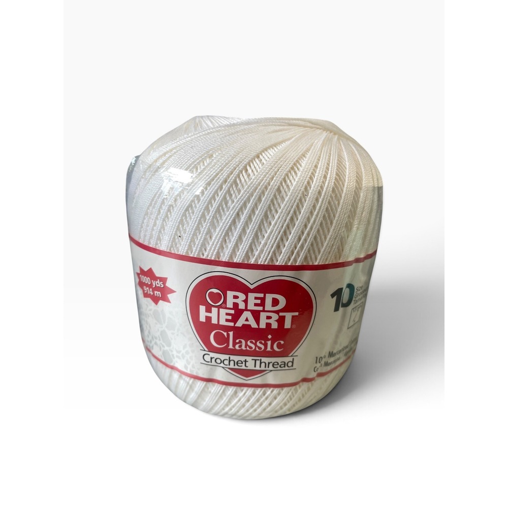 Red Heart Classic Crochet Thread Size 10 White 1000 Yds Mercerized Cotton 139